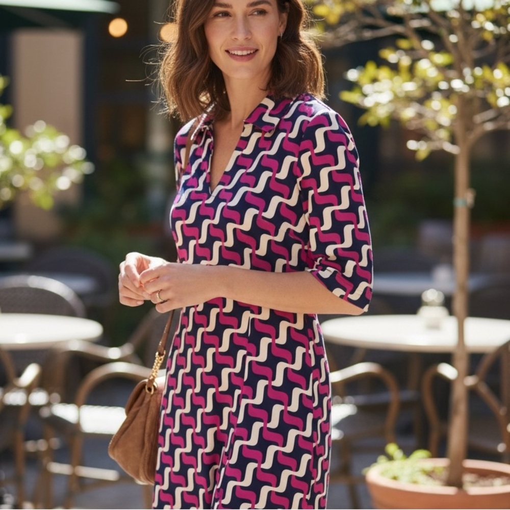 Jude‎ Connally Dress Womens Medium Colorful Geometric Jersey Knit